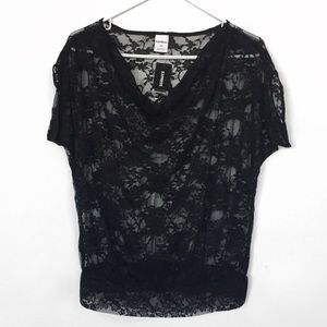 Express Black Lace Drape Neck Top – Size XS NWT